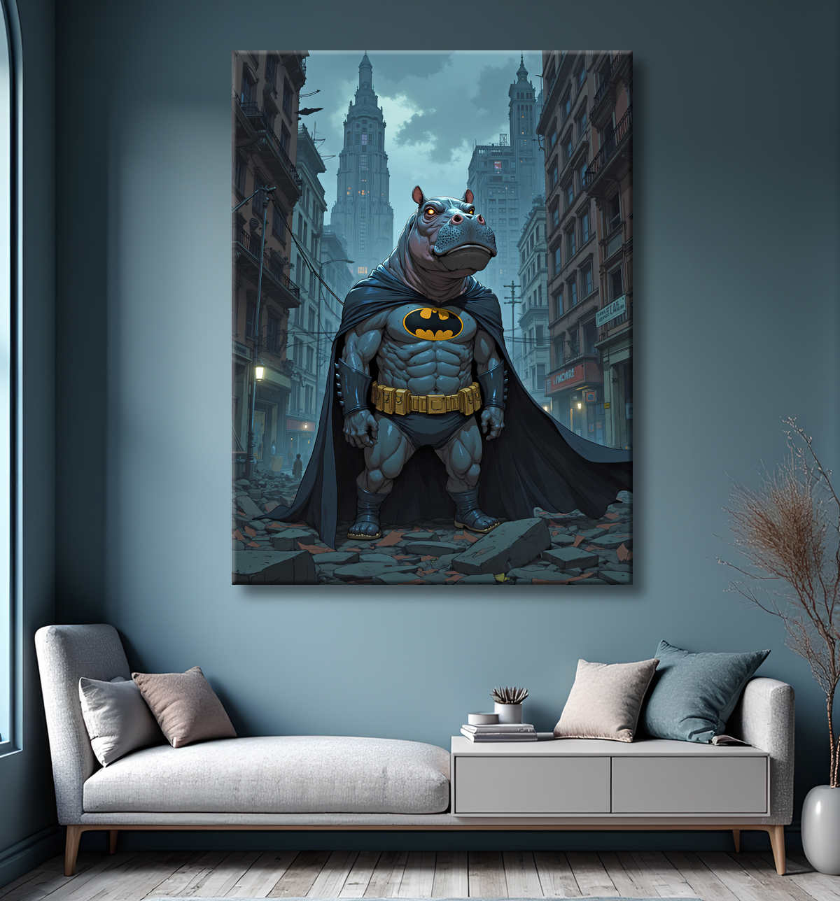 Tableau hippopotame super-héros | Décoration pop et dark avec decor