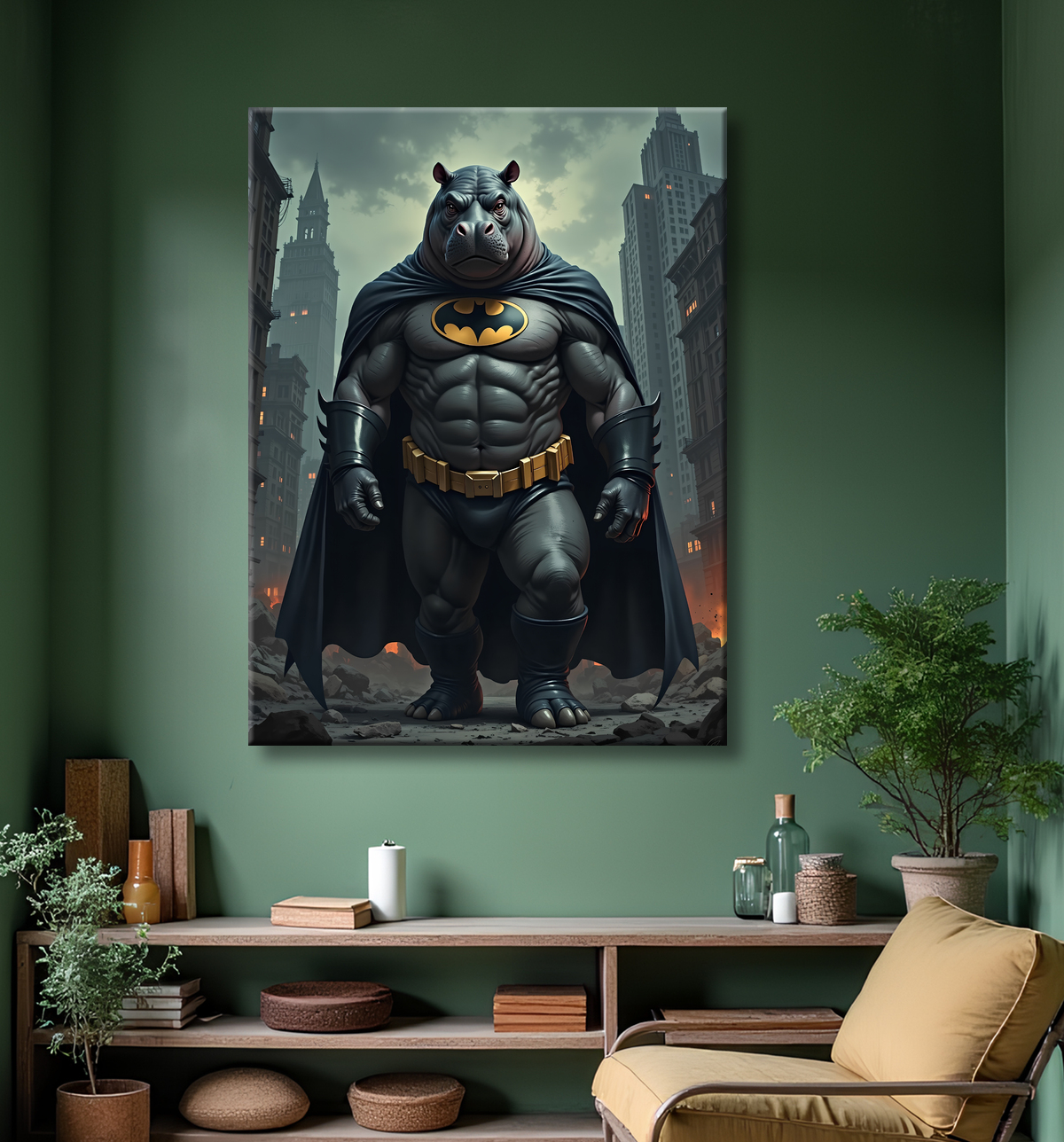 Tableau hippopotame super-héros | Décoration pop et dark avec decor