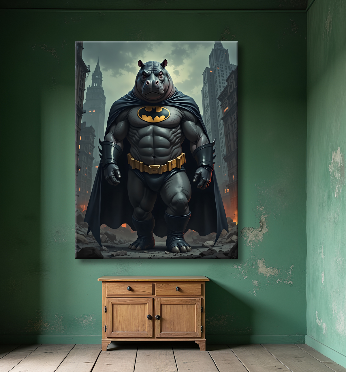 Tableau hippopotame super-héros | Décoration pop et dark avec decor