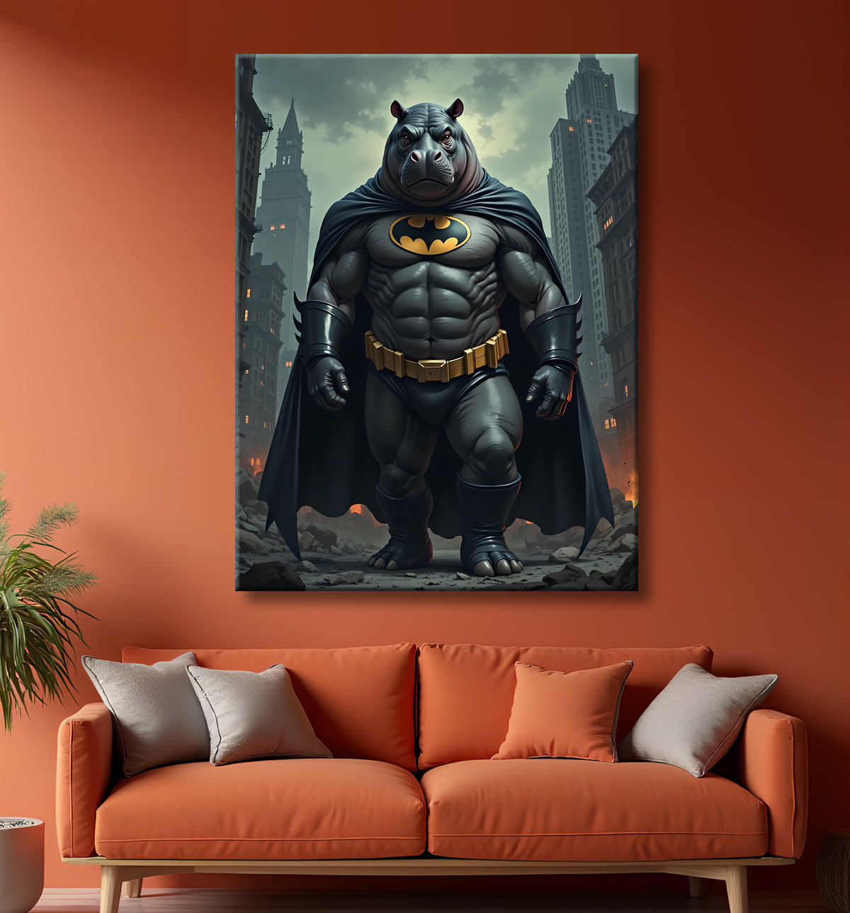 Tableau hippopotame super-héros | Décoration pop et dark avec decor