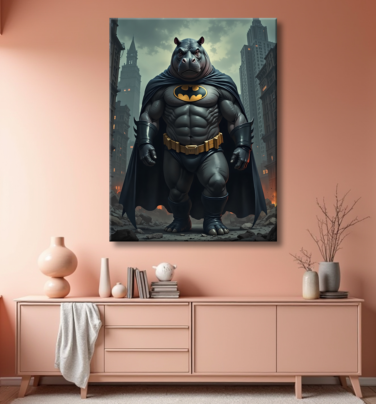 Tableau hippopotame super-héros | Décoration pop et dark avec decor