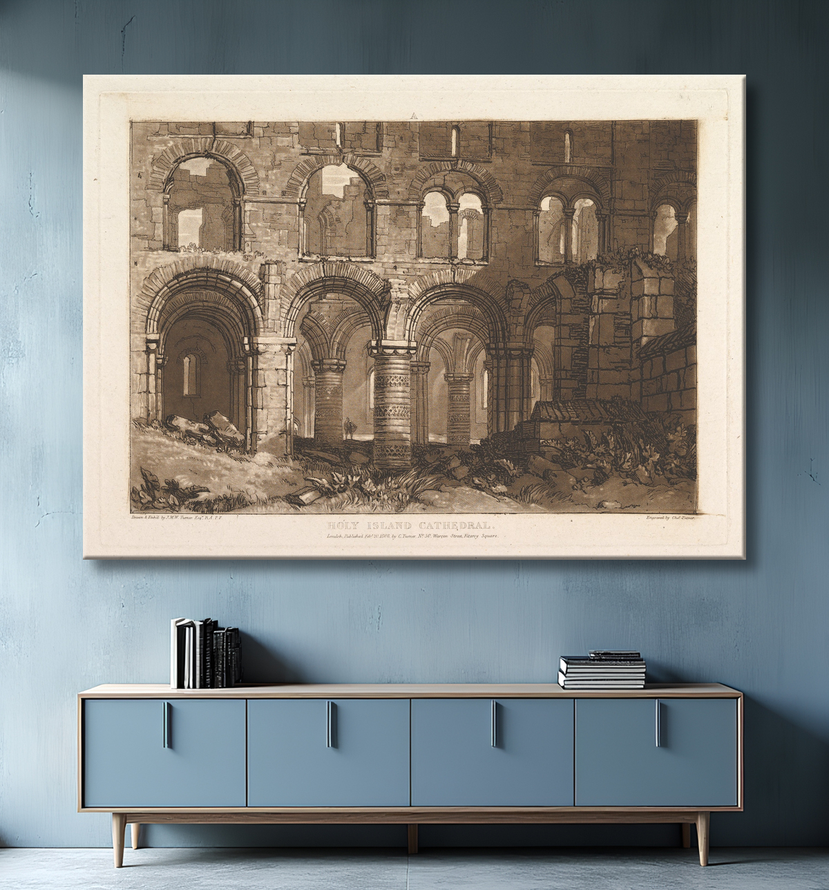 Reproduction Holy Island Cathedral (The Book Studies, Partie 3, planche 11) de Joseph Mallord William Turner avec decor