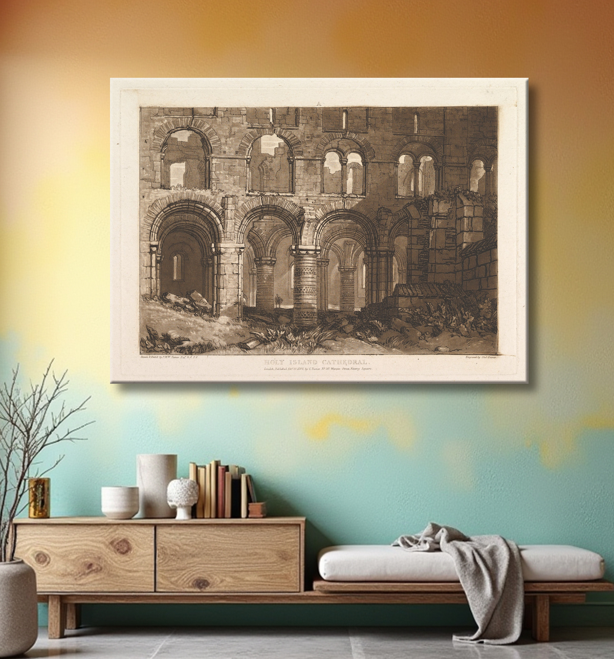 Reproduction Holy Island Cathedral (The Book Studies, Partie 3, planche 11) de Joseph Mallord William Turner avec decor