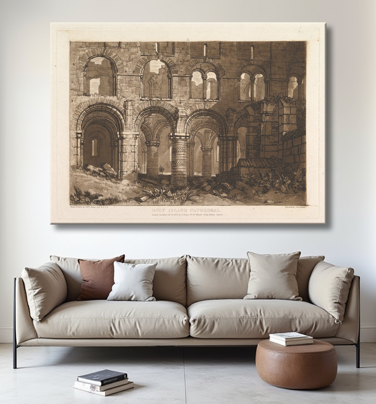 Reproduction Holy Island Cathedral (The Book Studies, Partie 3, planche 11) de Joseph Mallord William Turner avec decor
