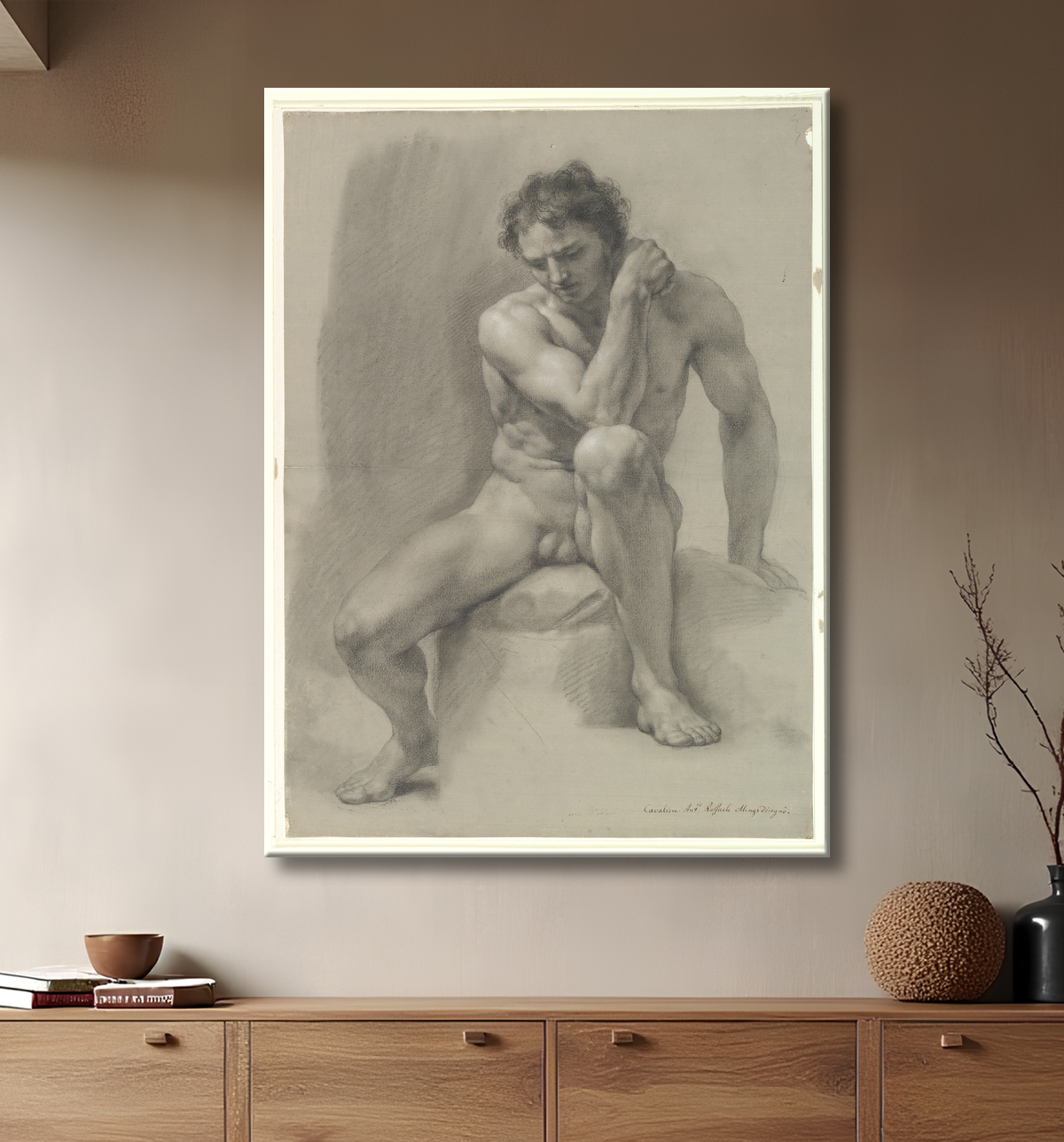 Reproduction Homme nu assis de Anton Raphael Mengs avec decor