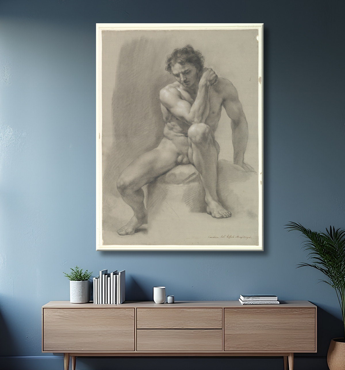 Reproduction Homme nu assis de Anton Raphael Mengs avec decor