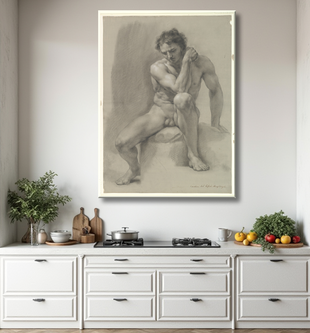 Reproduction Homme nu assis de Anton Raphael Mengs avec decor