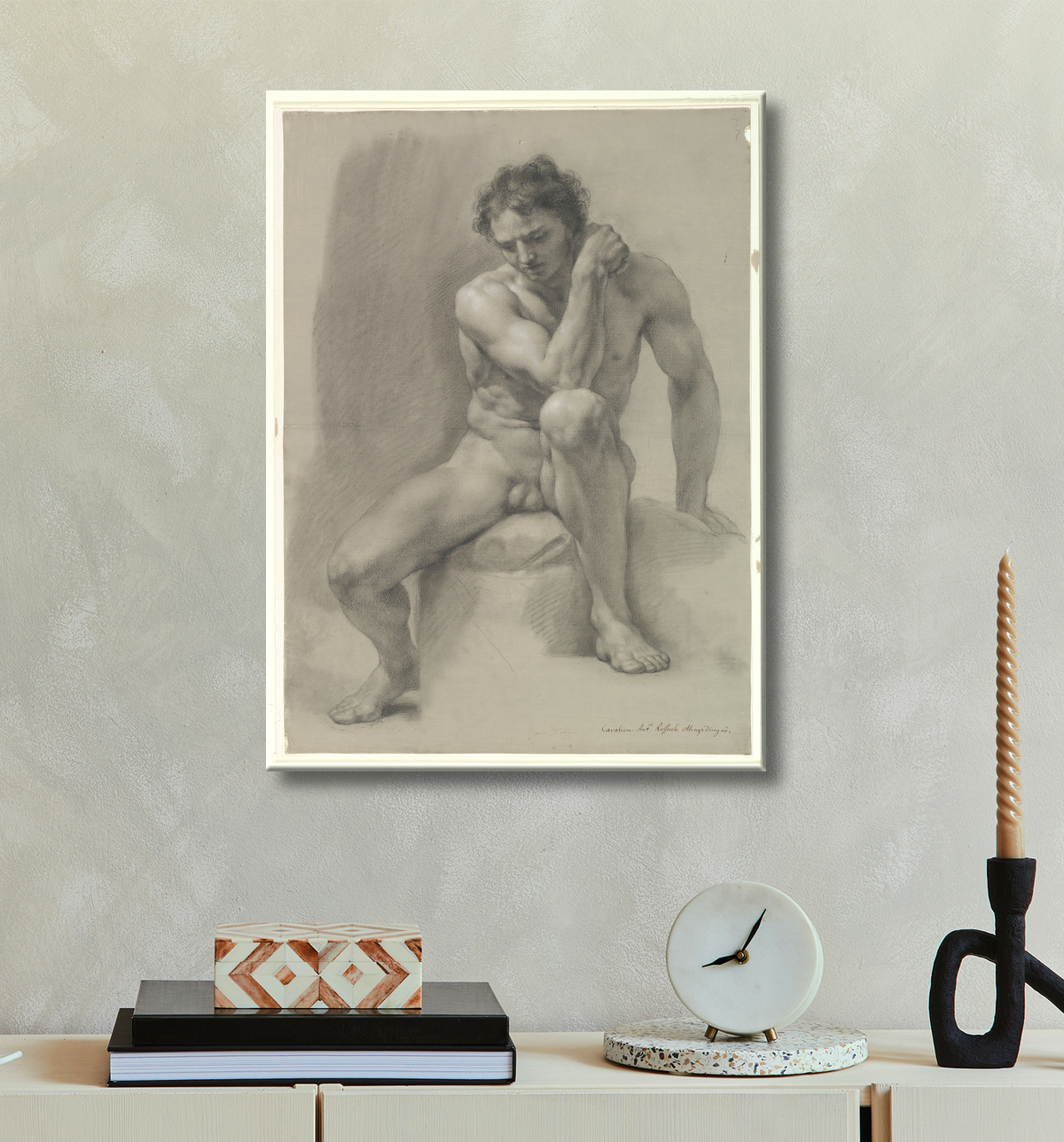 Reproduction Homme nu assis de Anton Raphael Mengs avec decor