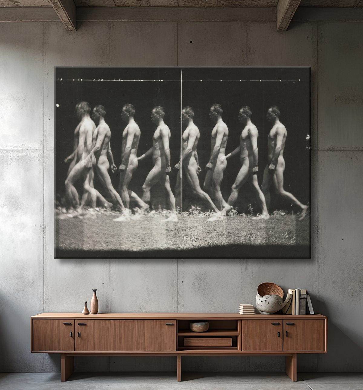 Reproduction [Homme qui marche, photographie "stroboscopique"] de Thomas Eakins avec decor