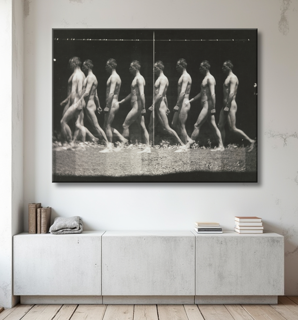 Reproduction [Homme qui marche, photographie "stroboscopique"] de Thomas Eakins avec decor