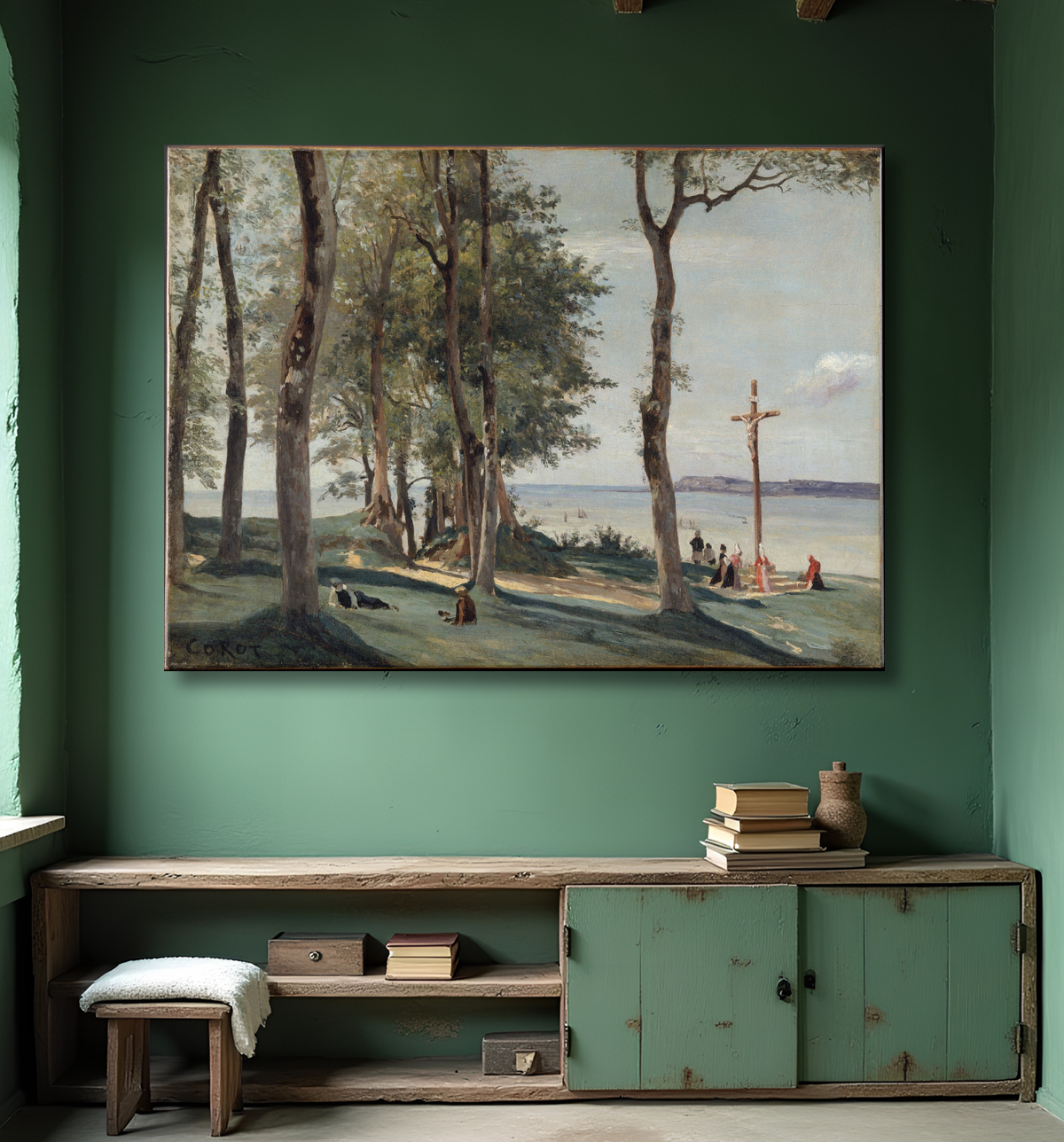 Reproduction Honfleur: Calvary de Camille Corot avec decor