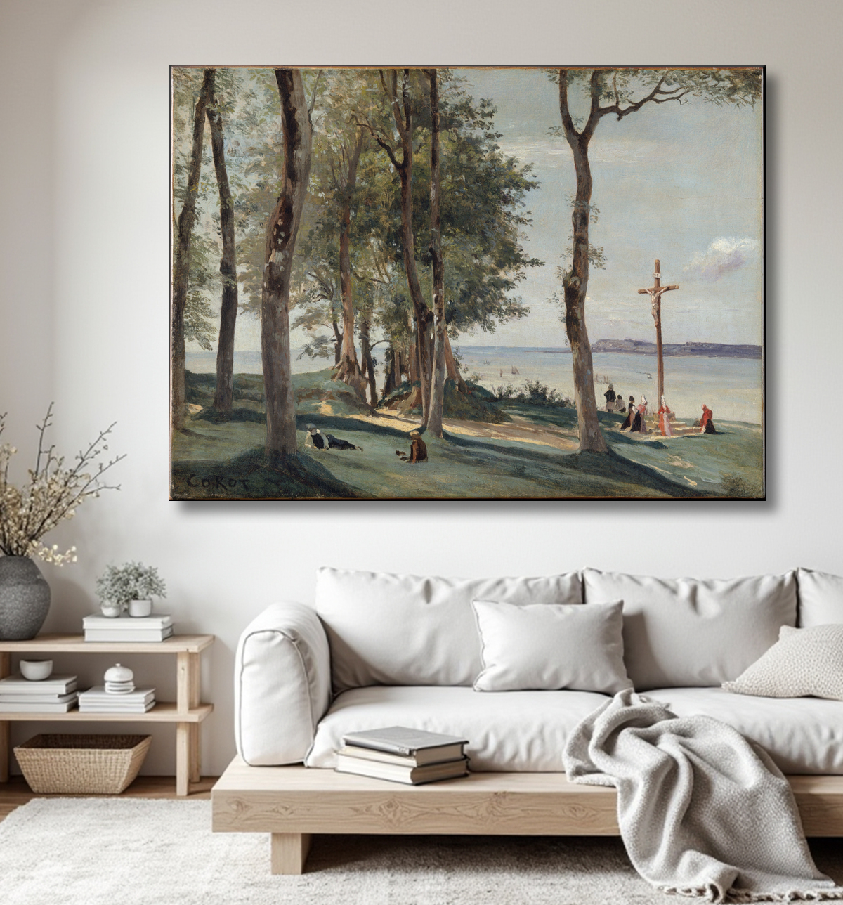 Reproduction Honfleur: Calvary de Camille Corot avec decor