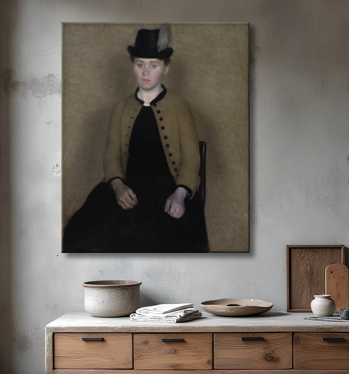 Reproduction Ida Ilsted, plus tard la femme de l'artiste de Hammershøi, Vilhelm avec decor
