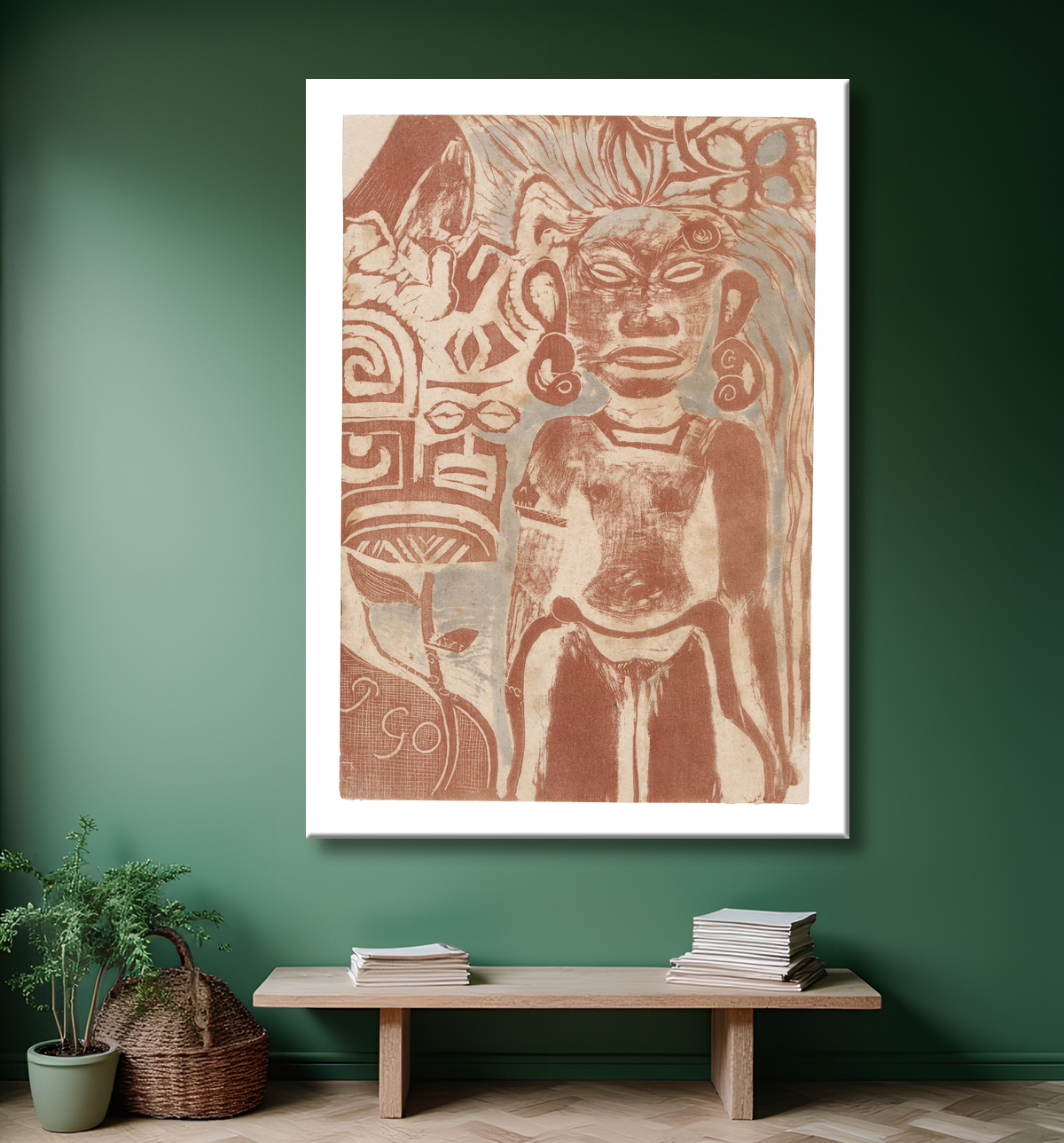 Reproduction Idole tahitienne - la déesse Hina de Paul Gauguin avec decor