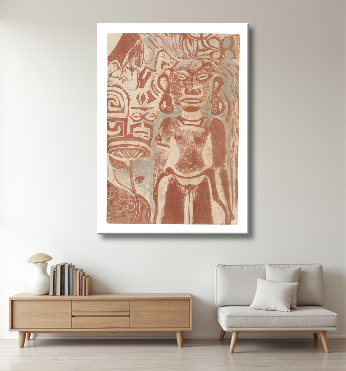 Reproduction Idole tahitienne - la déesse Hina de Paul Gauguin avec decor