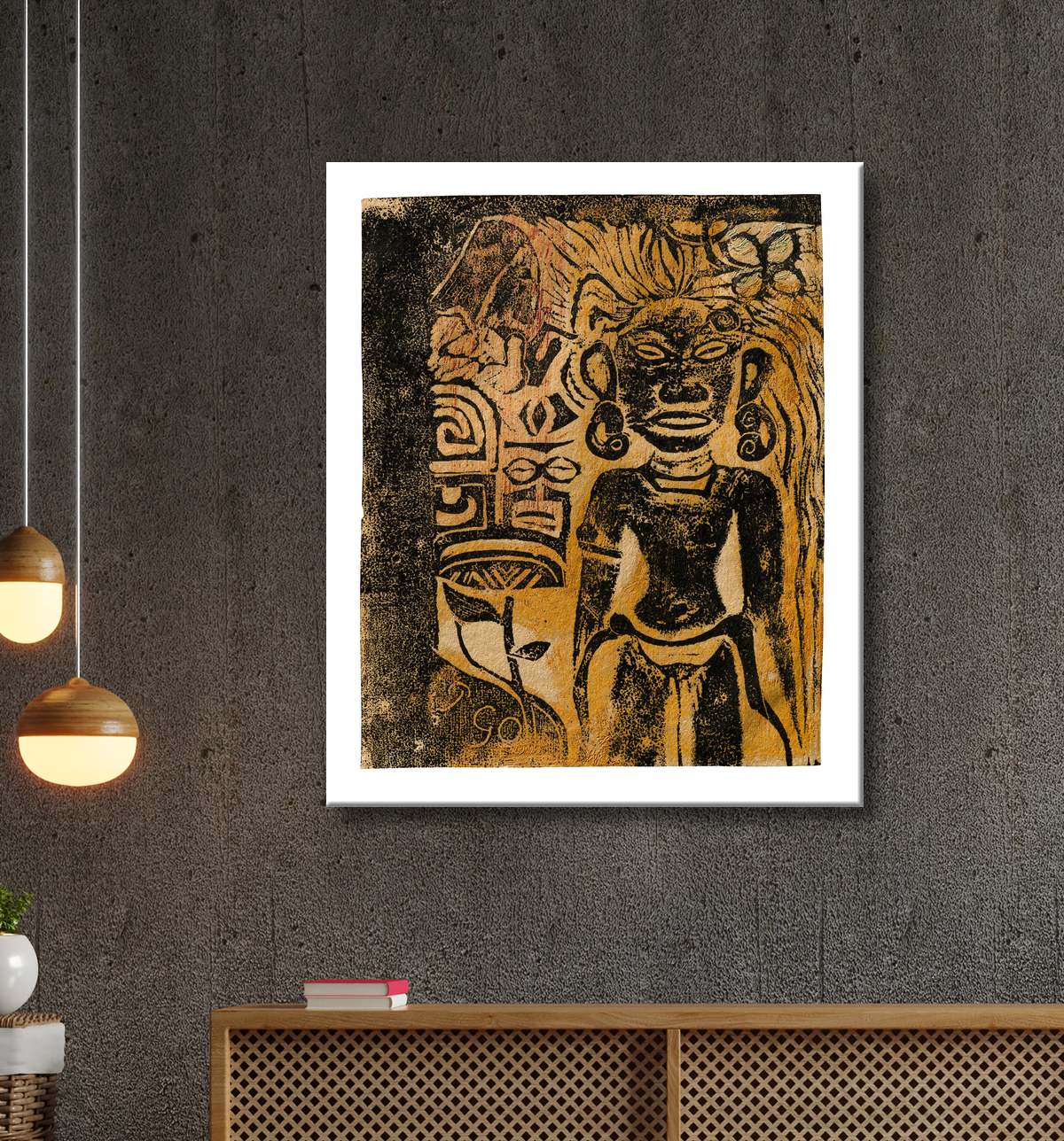 Reproduction Idole tahitienne - la déesse Hina de Paul Gauguin avec decor