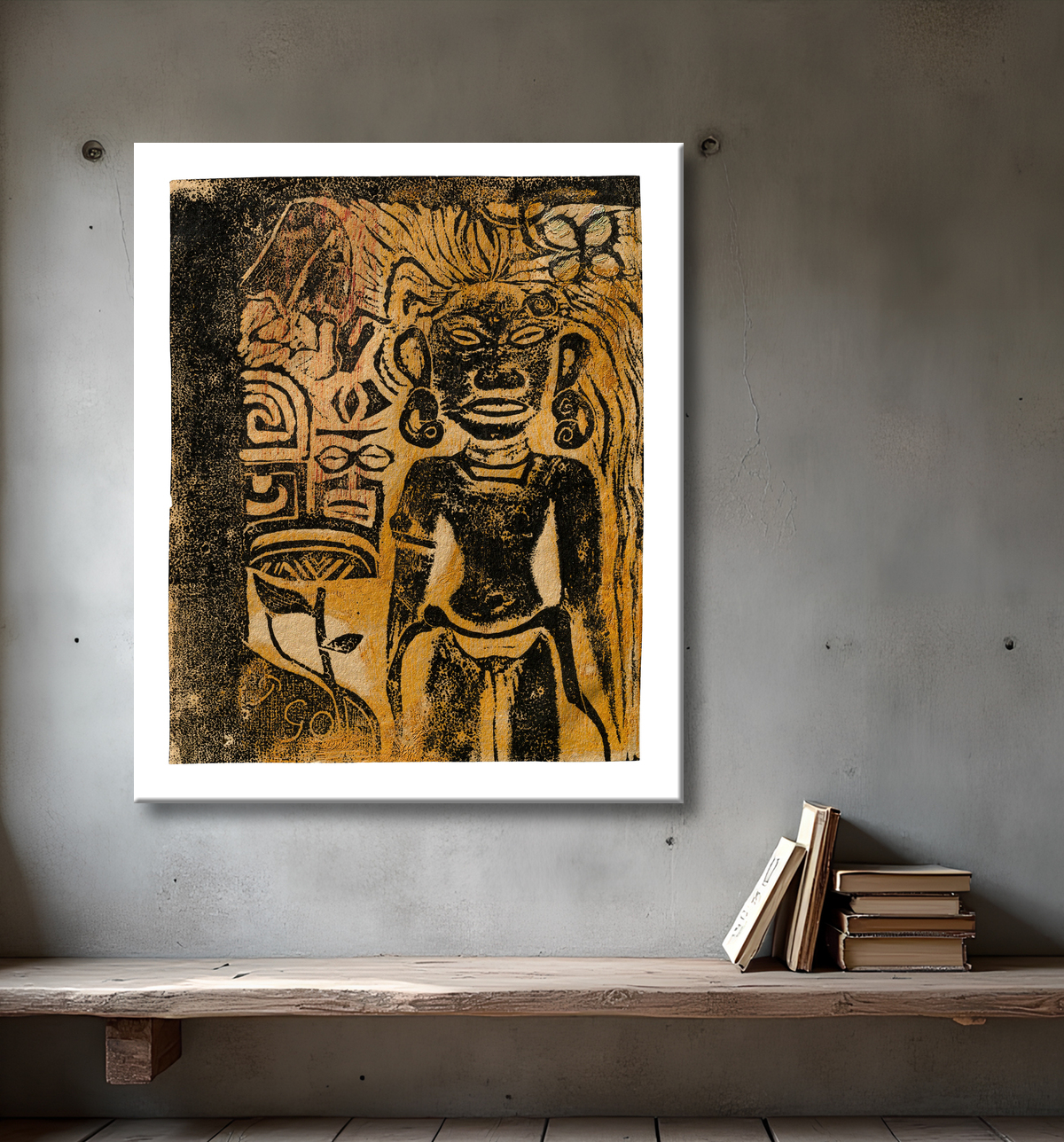 Reproduction Idole tahitienne - la déesse Hina de Paul Gauguin avec decor