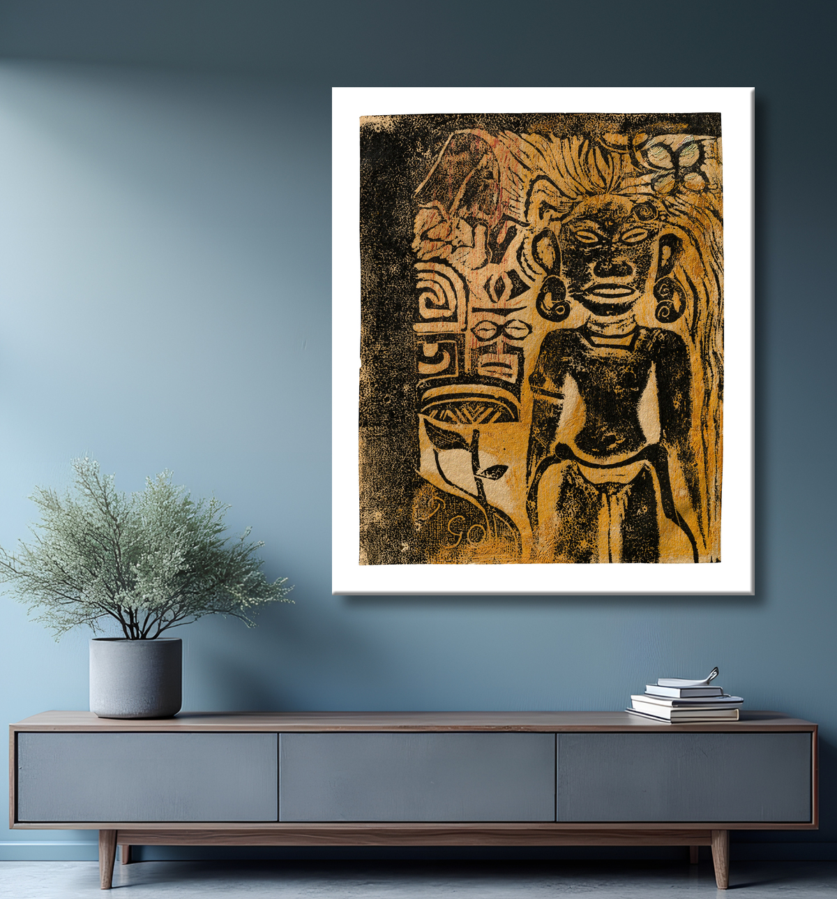 Reproduction Idole tahitienne - la déesse Hina de Paul Gauguin avec decor