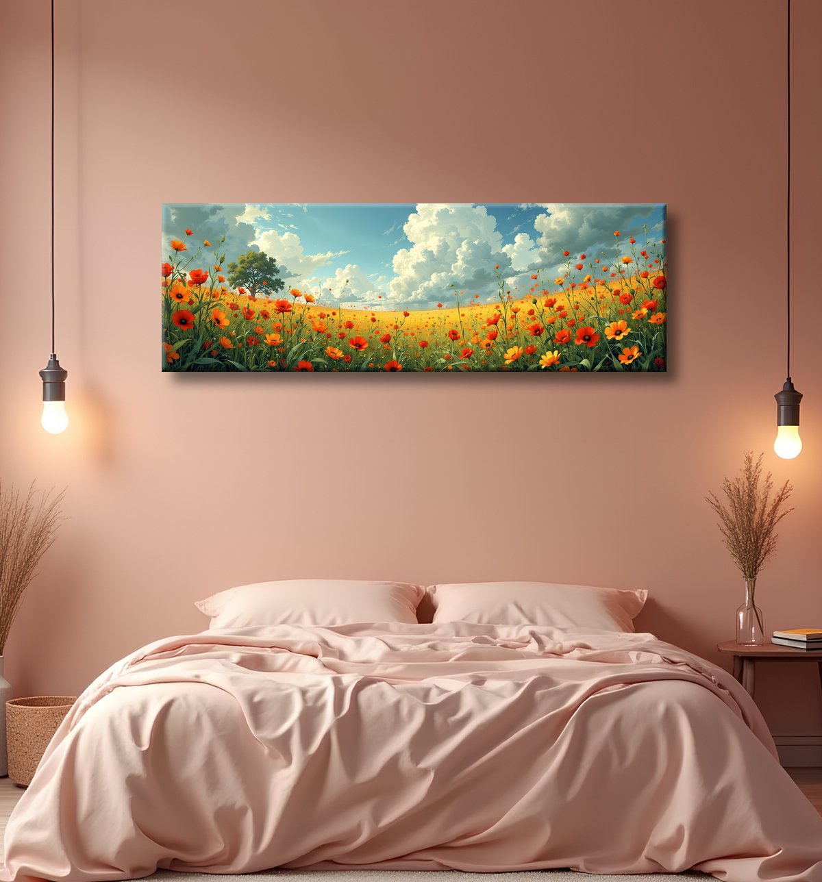 Tableau paysage de coquelicots colorés avec decor