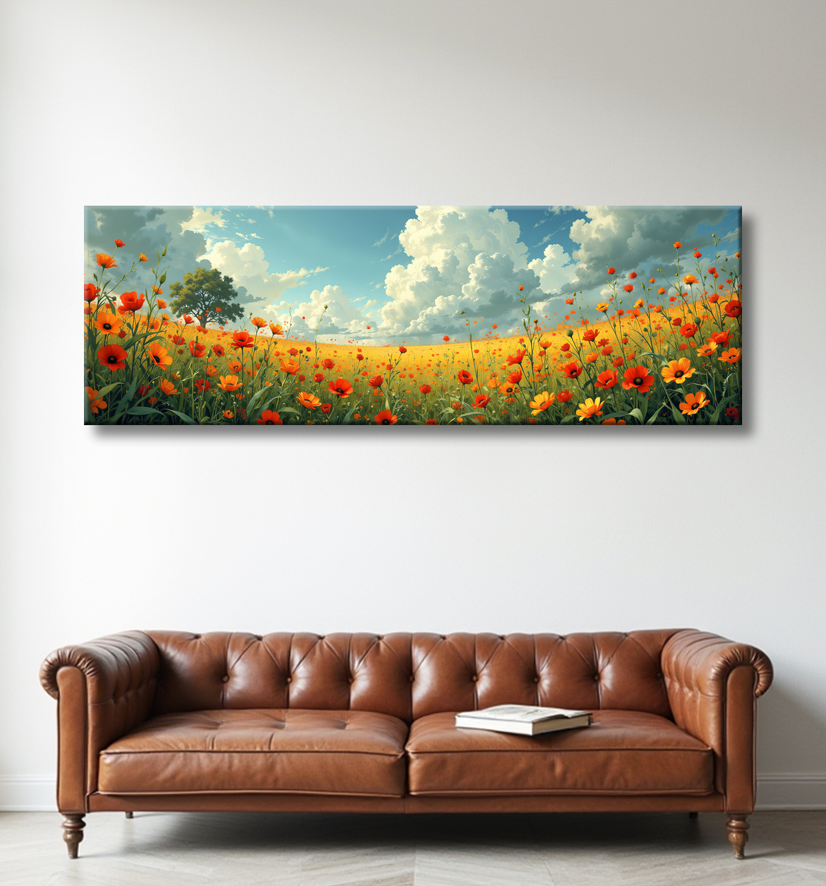 Tableau paysage de coquelicots colorés avec decor