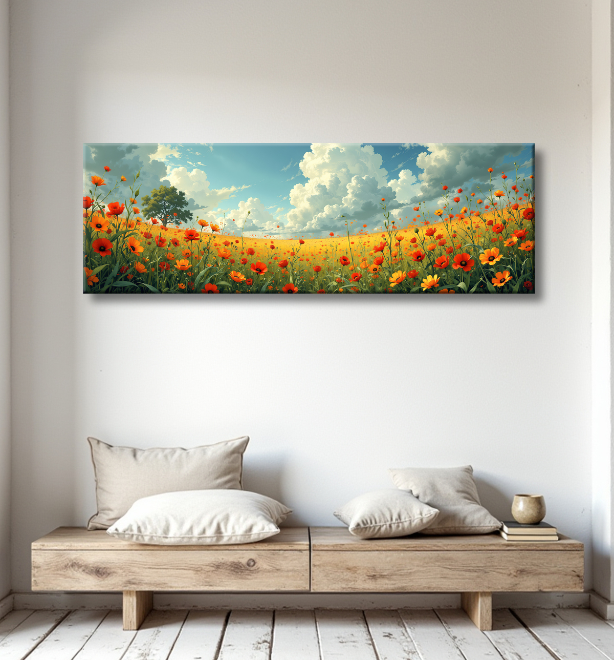 Tableau paysage de coquelicots colorés avec decor