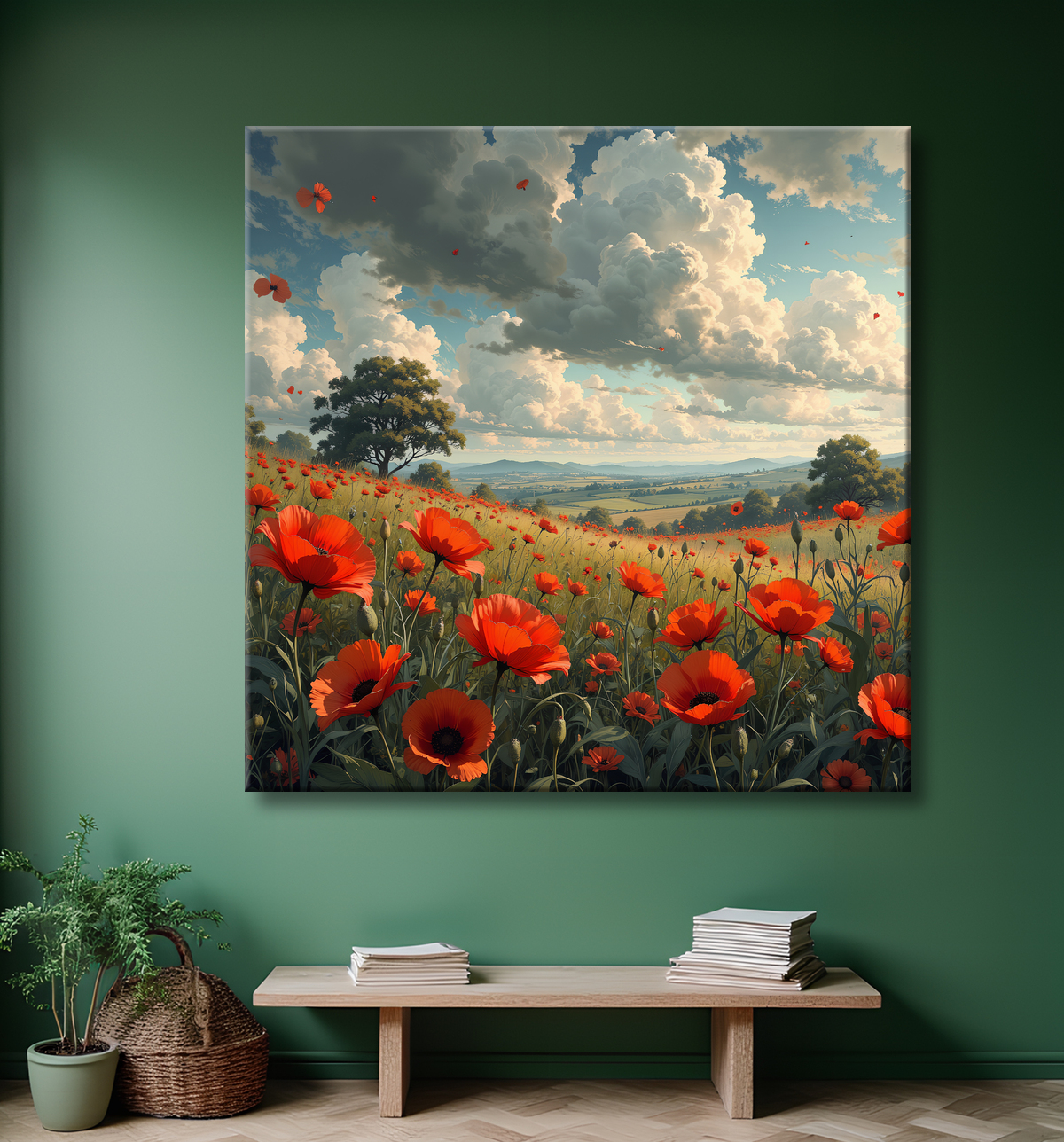 Tableau paysage de coquelicots colorés avec decor