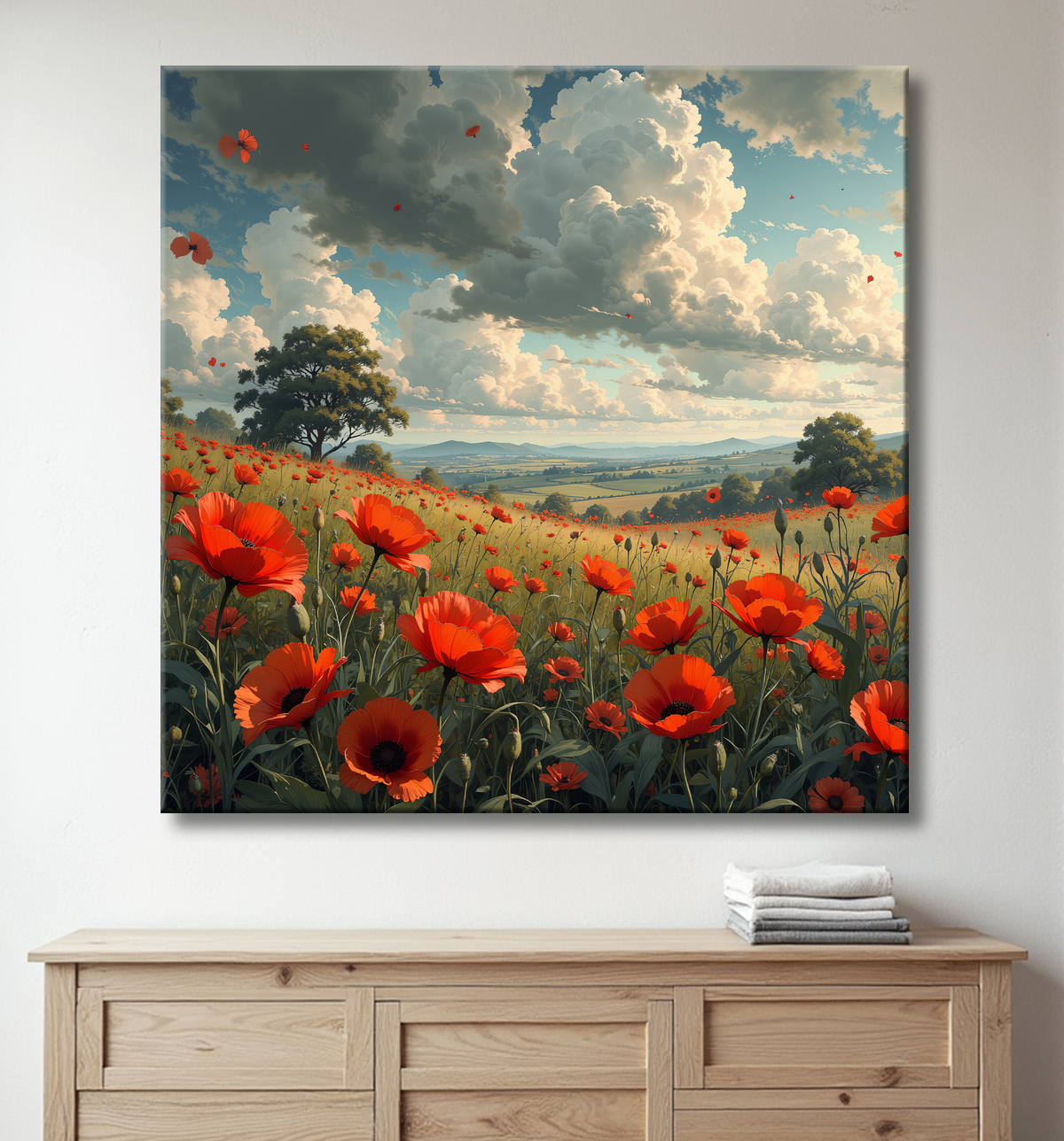 Tableau paysage de coquelicots colorés avec decor
