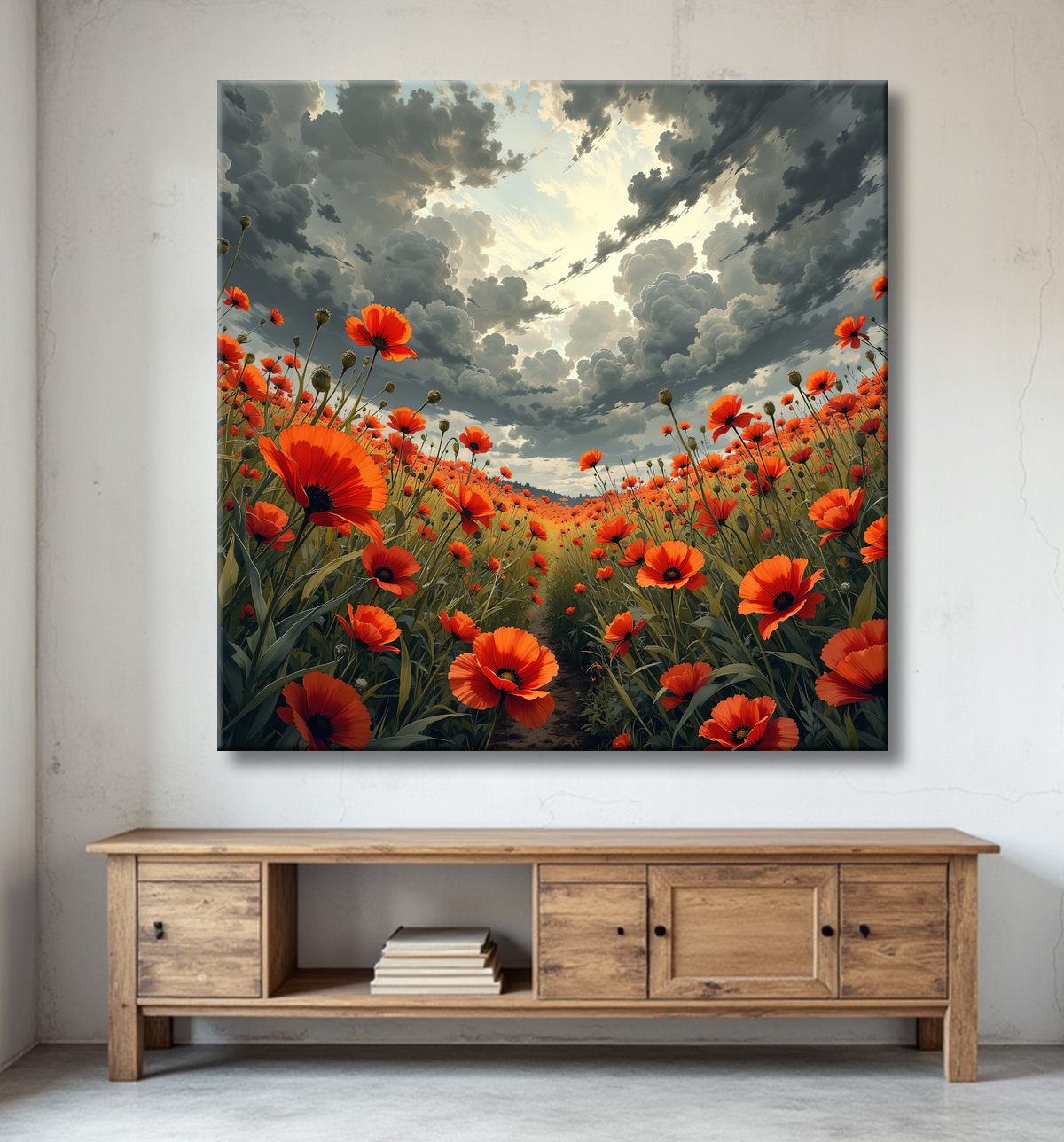 Tableau paysage de coquelicots colorés avec decor