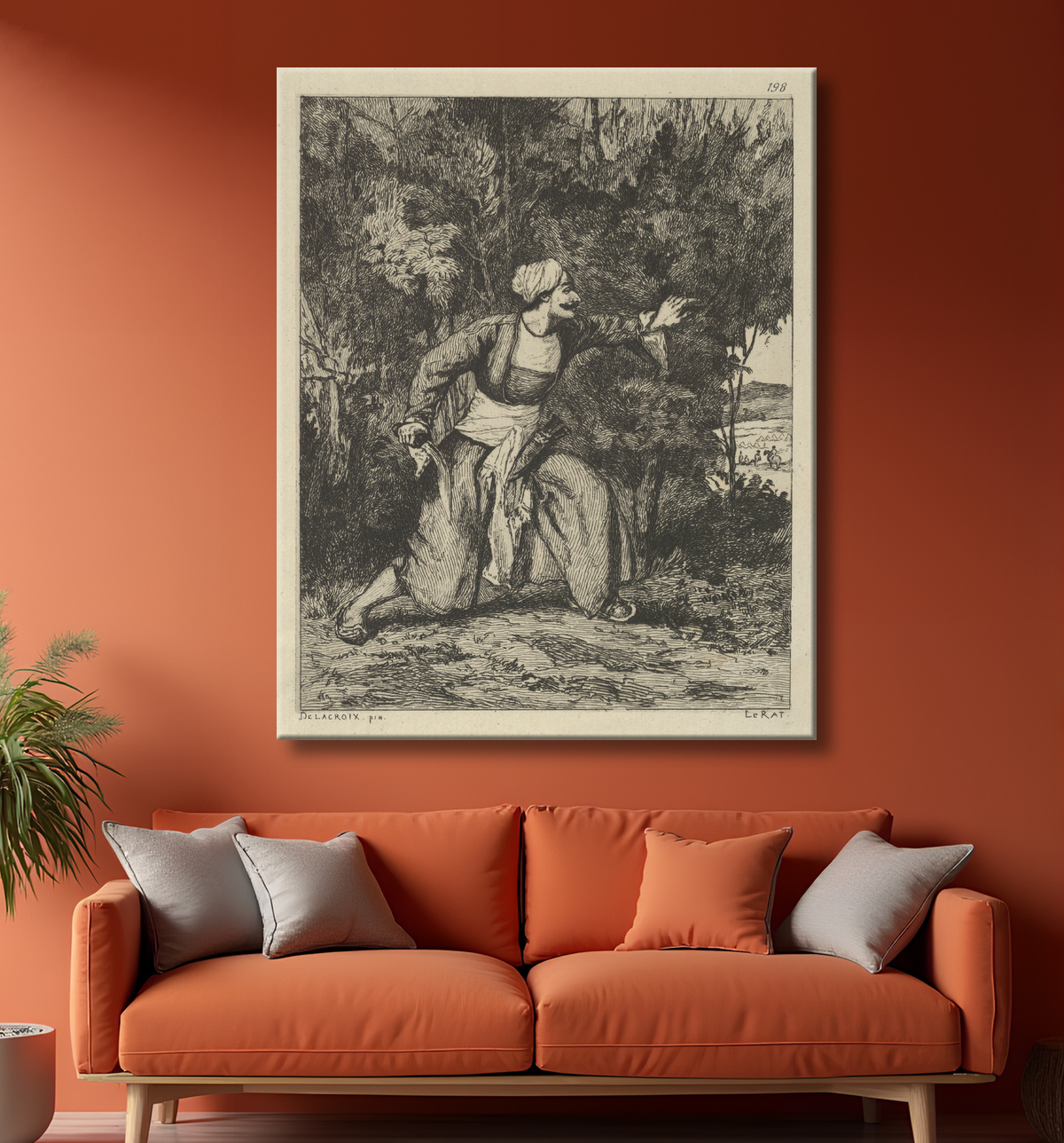 Reproduction Indien dans une embuscade de Paul-Edme Le Rat avec decor