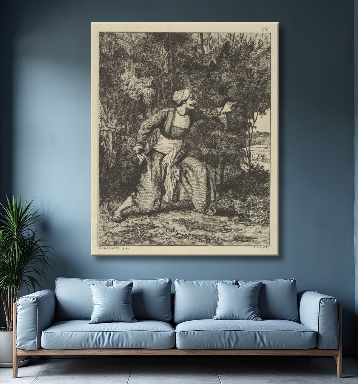 Reproduction Indien dans une embuscade de Paul-Edme Le Rat avec decor