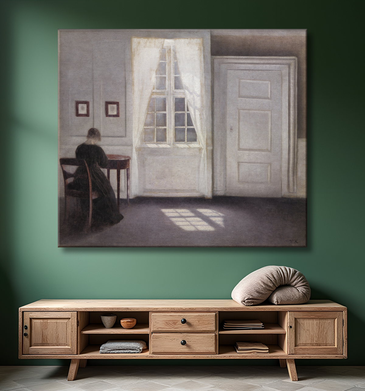 Reproduction Intérieur à Strandgade, lumière du soleil sur le sol de Hammershøi, Vilhelm avec decor