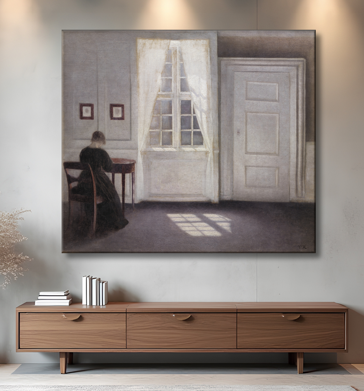 Reproduction Intérieur à Strandgade, lumière du soleil sur le sol de Hammershøi, Vilhelm avec decor