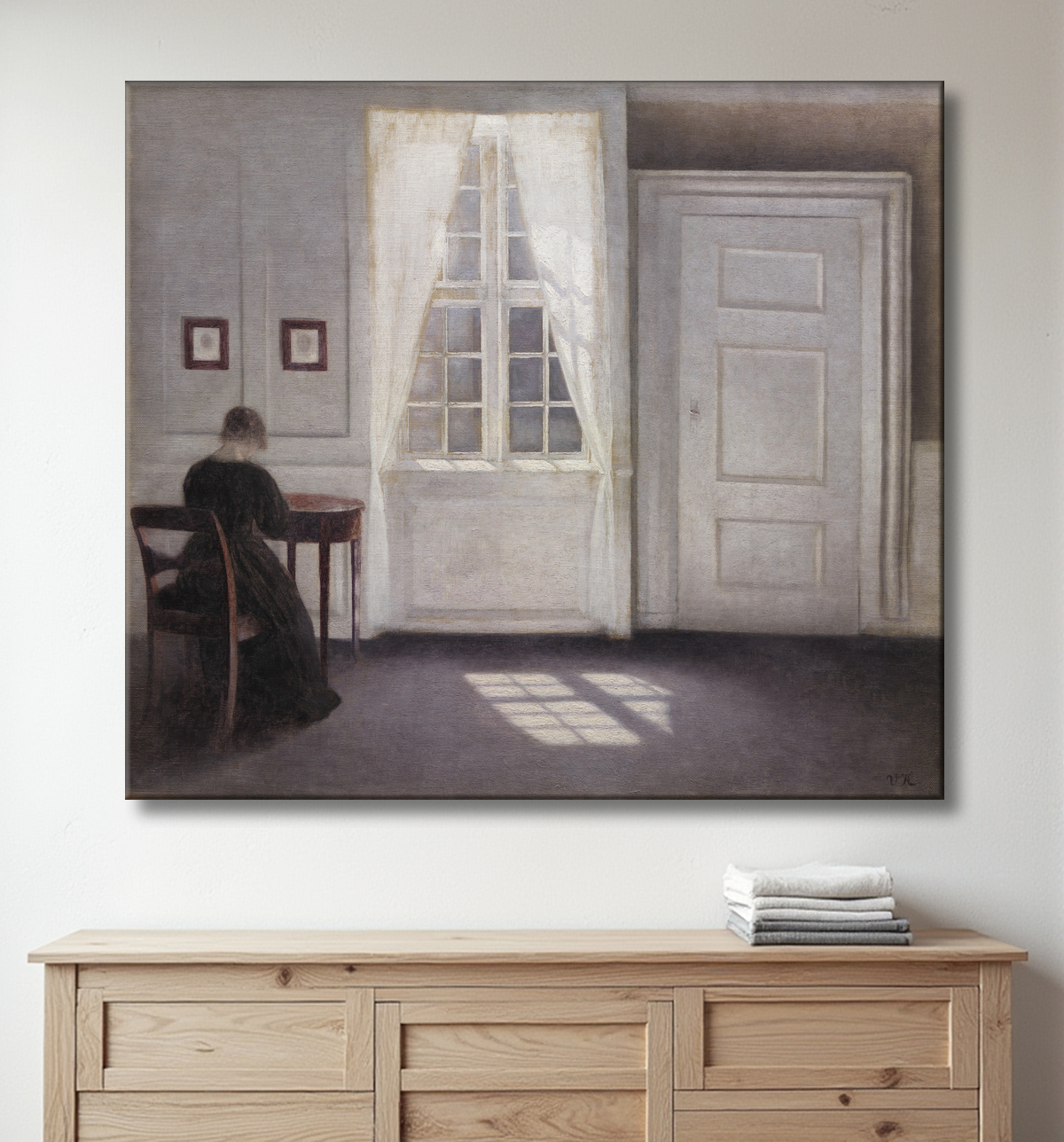 Reproduction Intérieur à Strandgade, lumière du soleil sur le sol de Hammershøi, Vilhelm avec decor