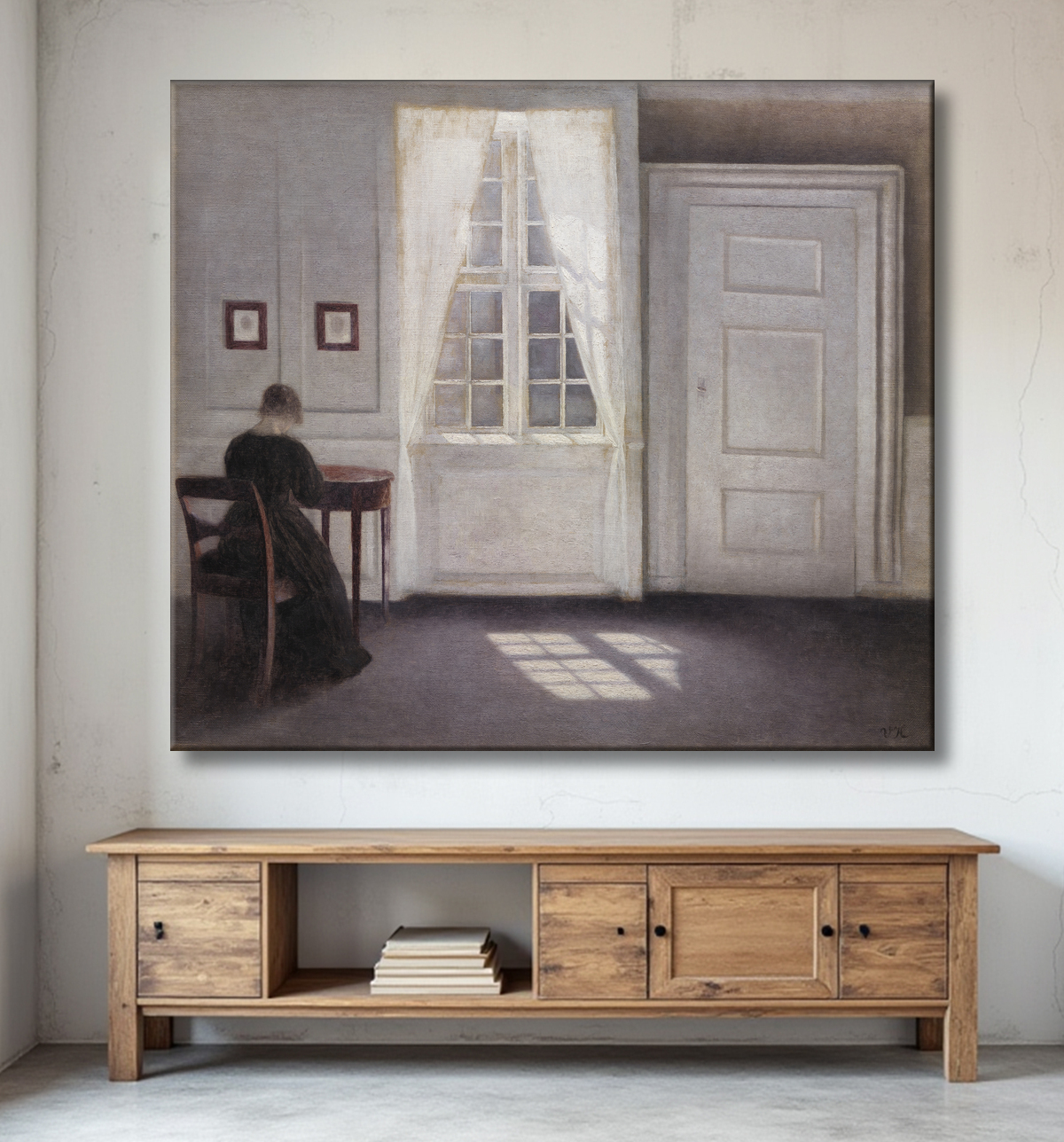 Reproduction Intérieur à Strandgade, lumière du soleil sur le sol de Hammershøi, Vilhelm avec decor