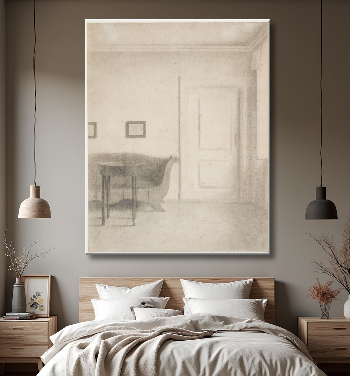 Reproduction Intérieur avec canapé et petite table, une porte de Hammershøi, Vilhelm avec decor
