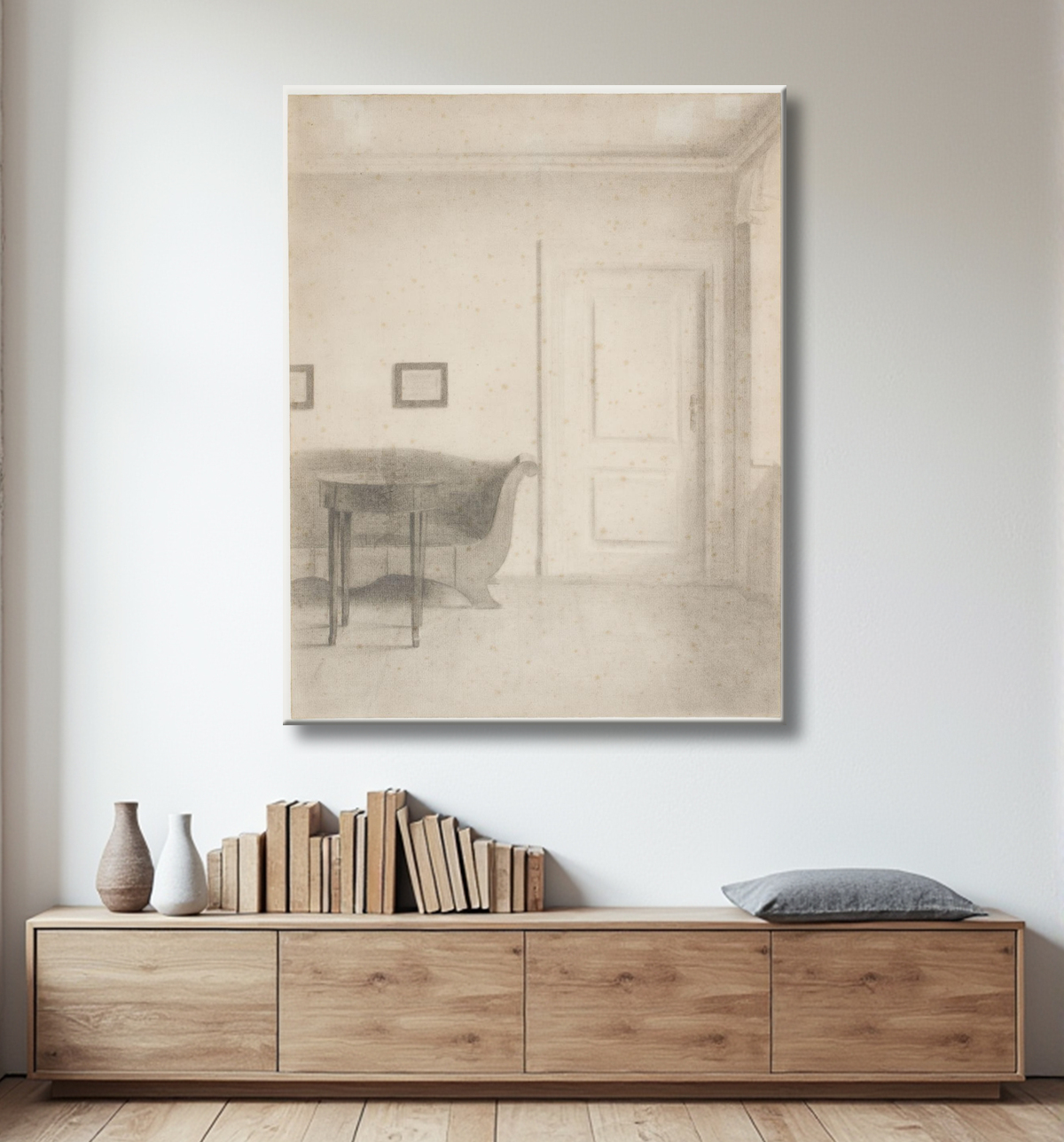 Reproduction Intérieur avec canapé et petite table, une porte de Hammershøi, Vilhelm avec decor
