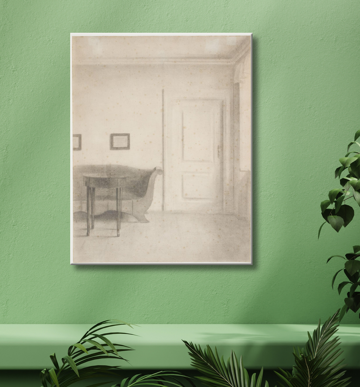 Reproduction Intérieur avec canapé et petite table, une porte de Hammershøi, Vilhelm avec decor