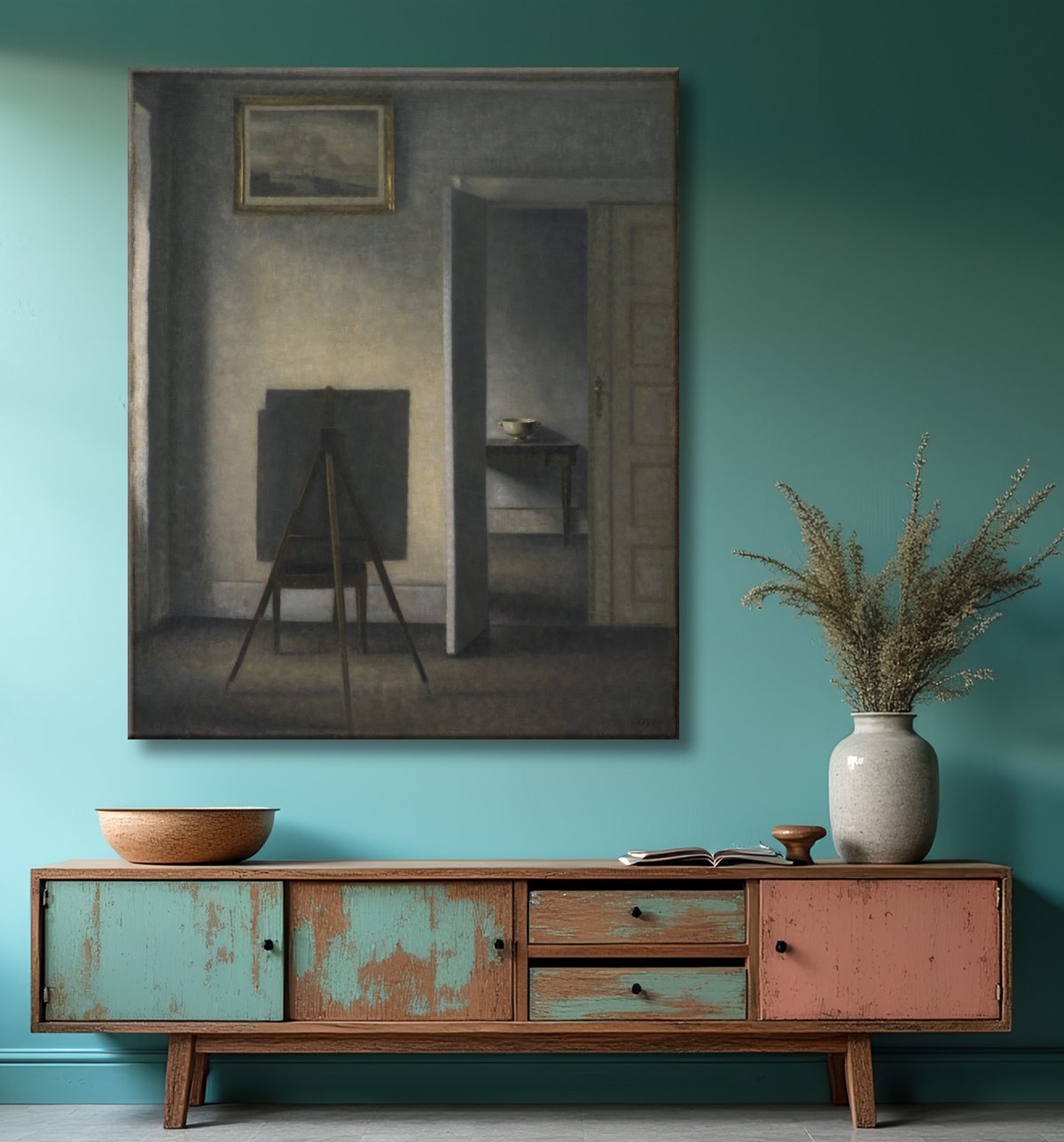 Reproduction Intérieur avec chevalet d'artiste de Hammershøi, Vilhelm avec decor