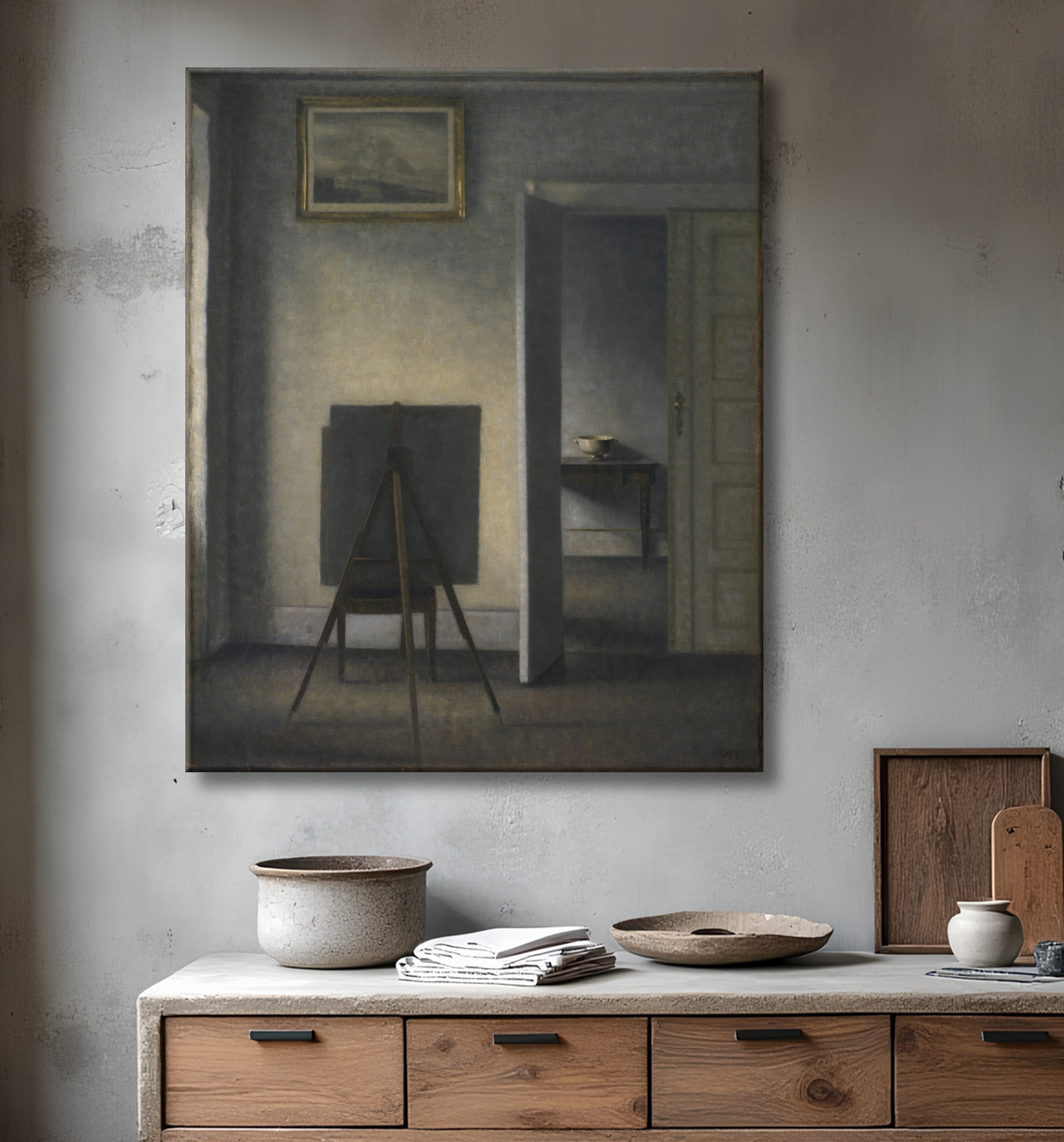 Reproduction Intérieur avec chevalet d'artiste de Hammershøi, Vilhelm avec decor