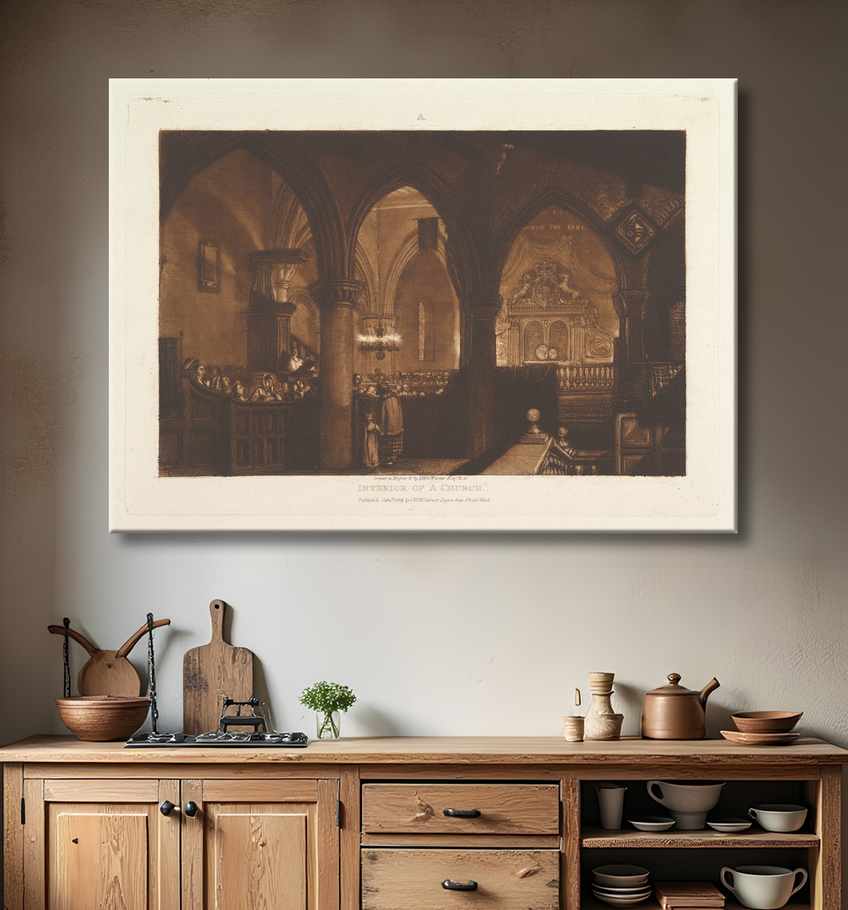 Reproduction Intérieur d'une église (Liber Studiorum, partie XIV, planche 70) de Joseph Mallord William Turner avec decor