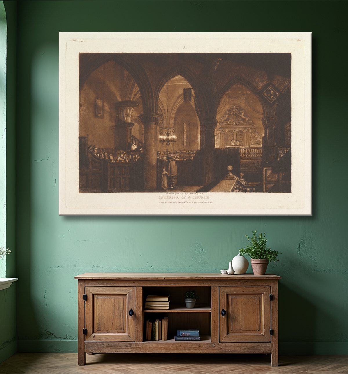 Reproduction Intérieur d'une église (Liber Studiorum, partie XIV, planche 70) de Joseph Mallord William Turner avec decor