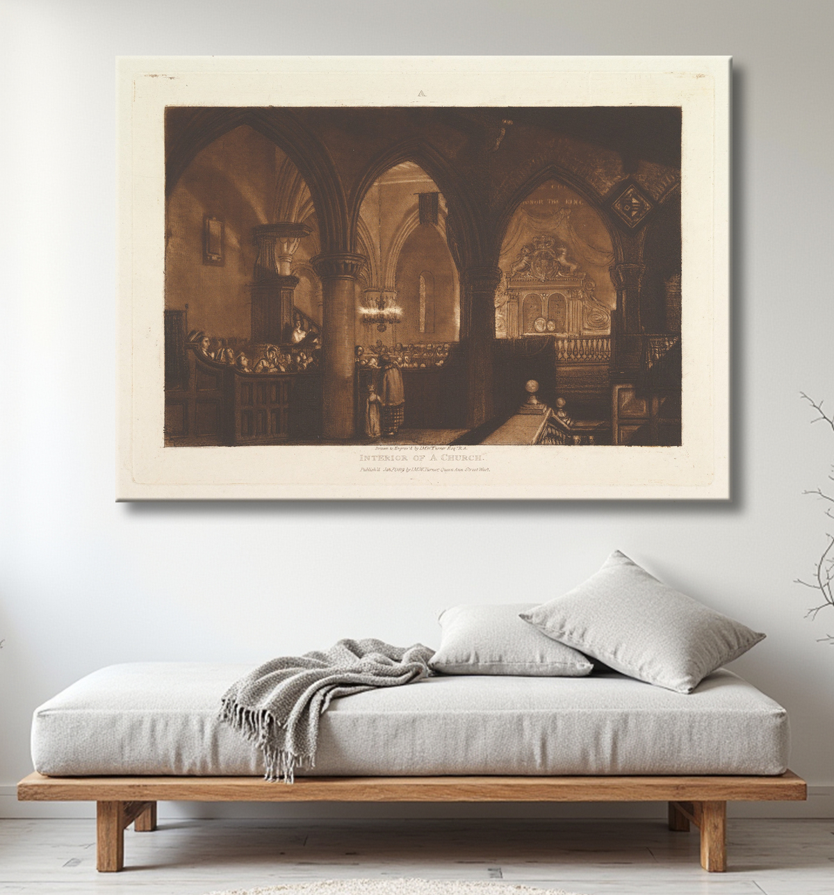 Reproduction Intérieur d'une église (Liber Studiorum, partie XIV, planche 70) de Joseph Mallord William Turner avec decor