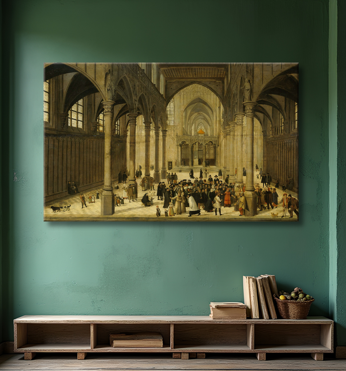 Reproduction Intérieur de l'église avec le Christ prêchant à une congrégation de Cornelis van Dalem avec decor