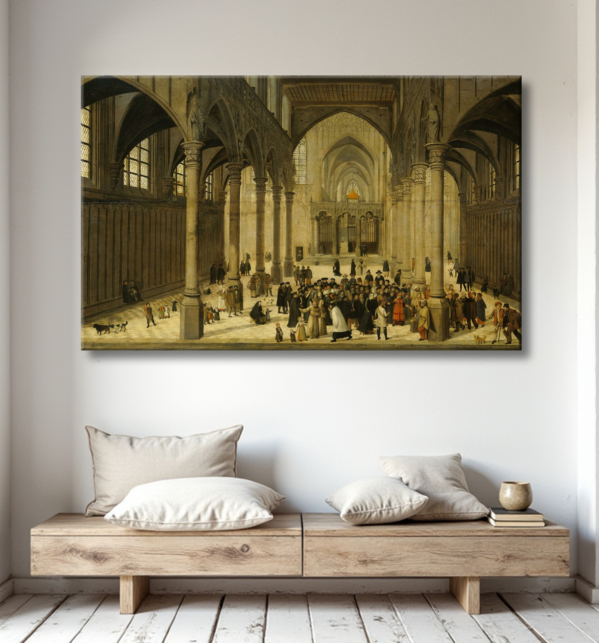 Reproduction Intérieur de l'église avec le Christ prêchant à une congrégation de Cornelis van Dalem avec decor