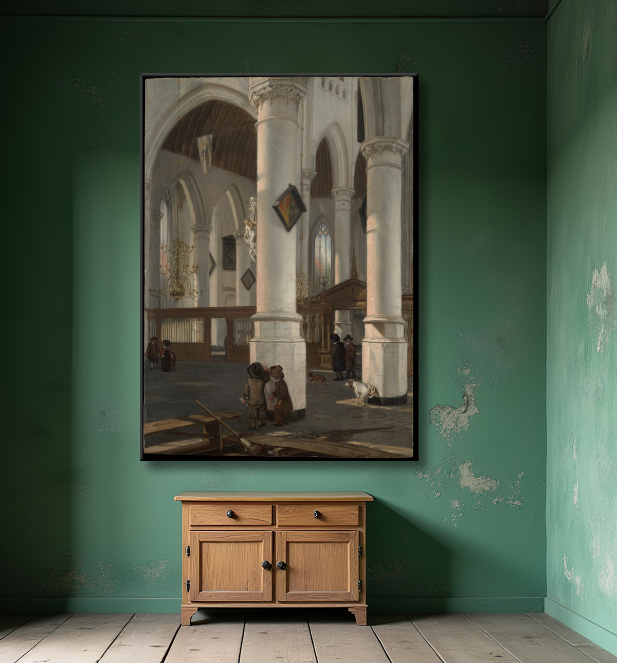 Reproduction Intérieur de l'Oude Kerk, Delft de Emanuel de Witte avec decor