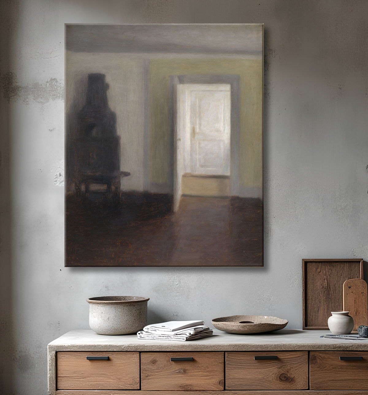 Reproduction Intérieur. Un vieux poêle de Hammershøi, Vilhelm avec decor