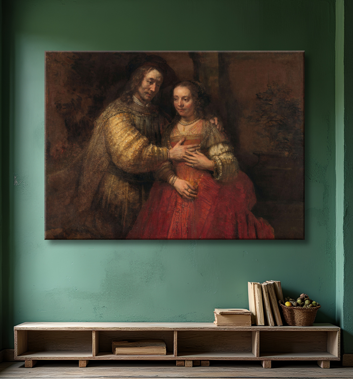 Reproduction Isaac et Rebecca, connus sous le nom de « l'épouse juive » de Rembrandt van Rijn avec decor