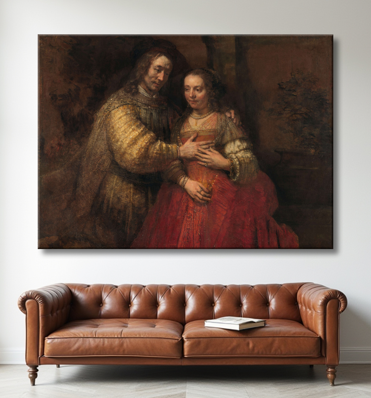 Reproduction Isaac et Rebecca, connus sous le nom de « l'épouse juive » de Rembrandt van Rijn avec decor