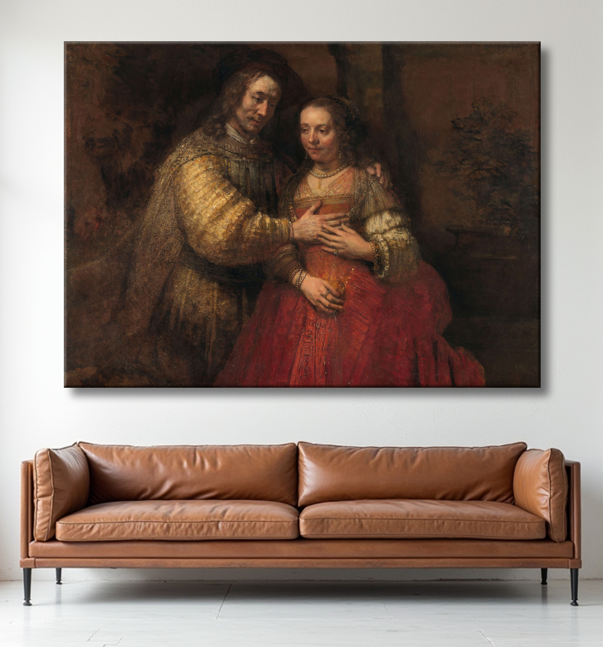 Reproduction Isaac et Rebecca, connus sous le nom de « l'épouse juive » de Rembrandt van Rijn avec decor