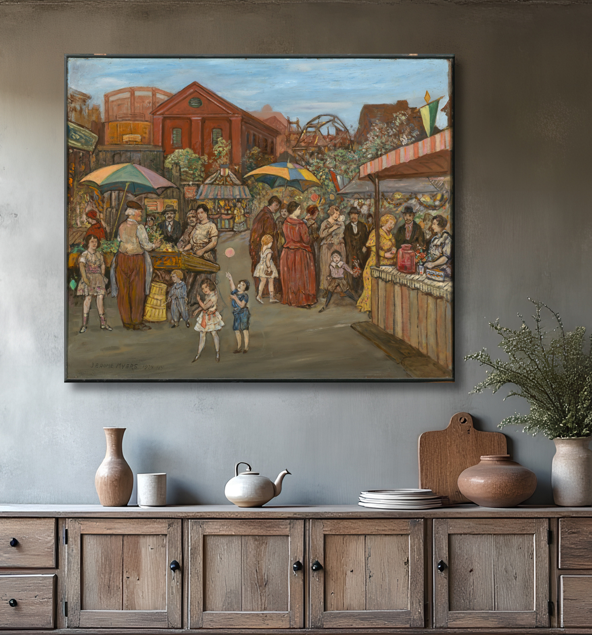 Reproduction Italiens à Jefferson Park de Jerome Myers, born Petersburg, VA 1867-died New York City 1940 avec decor